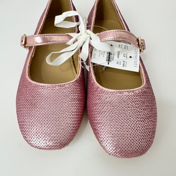 J.Crew Crewcuts Girls Sequin Mary Jane Flats Ballet Party Formal Pink K2 NWT - Picture 8 of 13